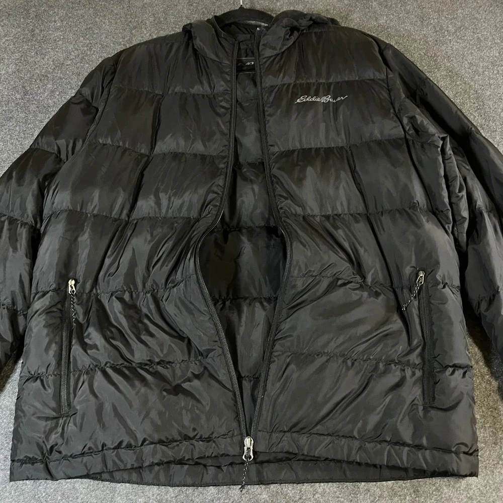 Eddie Bauer Mens Wide Channel Hooded Down Jacket EB650 Black Large Outdoor